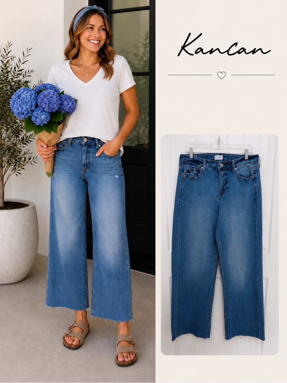 Kancan High Rise Wide Leg Raw Hem Distressed Jeans Size 11/29